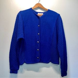 Vintage Tally Ho Wool Cardigan Deep Blue Long Sleeve Sweater Women's Size Medium